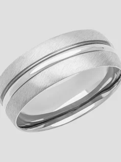 Jewelry|Tie Bars & Cufflinks-Gtx 8mm Satin Polished Titanium Band Silver