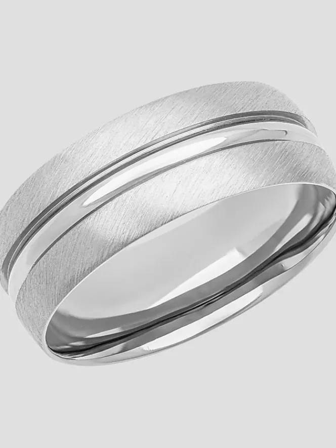 Jewelry|Tie Bars & Cufflinks-Gtx 8mm Satin Polished Titanium Band Silver