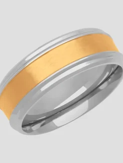 Jewelry|Tie Bars & Cufflinks-Gtx 8mm Stainless Steel Wedding Band Gray And Yellow