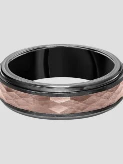Jewelry|Tie Bars & Cufflinks-Gtx 7mm Step Edge Hammered Tungsten Carbide Band Brown/Black