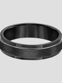 Jewelry|Tie Bars & Cufflinks-Gtx 6mm Step Edge Satin Finish Tungsten Carbide Band Black