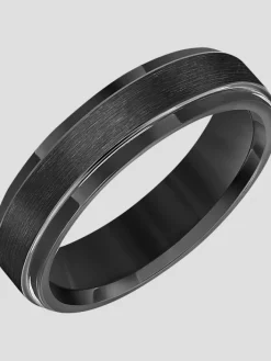 Jewelry|Tie Bars & Cufflinks-Gtx 6mm Step Edge Satin Finish Tungsten Carbide Band Black