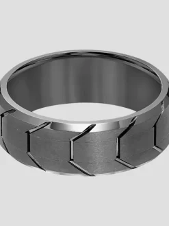 Jewelry|Tie Bars & Cufflinks-Gtx 8mm Tire Tread Tungsten Carbide Band Gunmetal