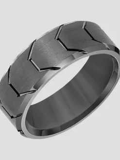 Jewelry|Tie Bars & Cufflinks-Gtx 8mm Tire Tread Tungsten Carbide Band Gunmetal