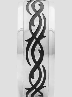 Jewelry|Tie Bars & Cufflinks-Gtx 9mm Wire Design Stainless Steel Band Gray And Black