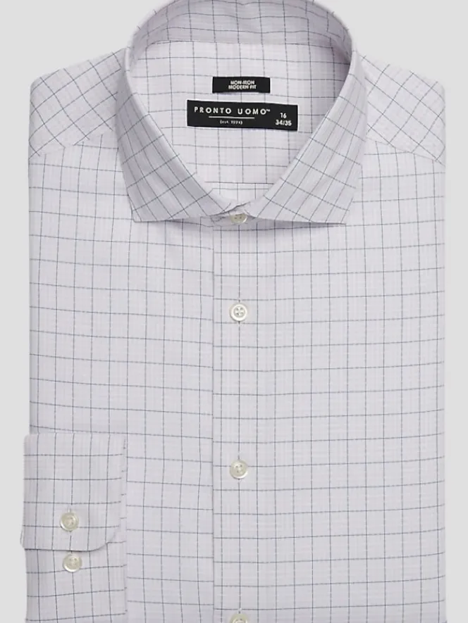 Patterned Dress Shirts|Dress Shirts-Pronto Uomo Modern Fit 100% Cotton Plaid Dress Shirt Blue Fancy