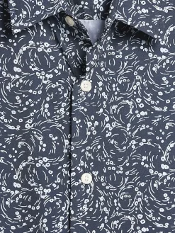 Button Up Shirts-Pronto Uomo Modern Fit Abstract Waves 4-Way Stretch Button Up Shirt Navy/White