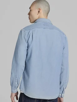 Button Up Shirts|Long Sleeve Button Up Shirts-Joseph Abboud Modern Fit Bird's Eye Button Up Shirt Chambray