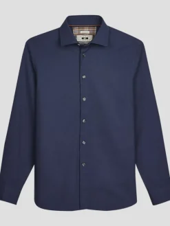 Button Up Shirts|Long Sleeve Button Up Shirts-Joseph Abboud Modern Fit Bird's Eye Print Button Up Shirt Dark Blue