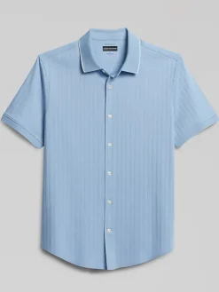 Casual Shop|Button Up Shirts-Joseph Abboud Modern Fit Breathable Short Sleeve Button Up Shirt Lt Blue