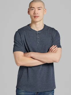 T-shirts-Joseph Abboud Modern Fit Burnout Henley Shirt Grey