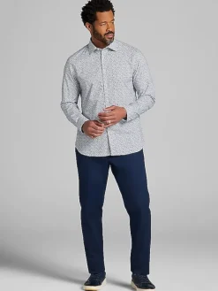 Button Up Shirts|Casual Shirts-Joseph Abboud Modern Fit Button Up Shirt Navy/Tan