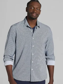 Button Up Shirts|Long Sleeve Button Up Shirts-Pronto Uomo Modern Fit Button Up Shirt Navy