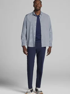 Button Up Shirts|Long Sleeve Button Up Shirts-Pronto Uomo Modern Fit Button Up Shirt Navy