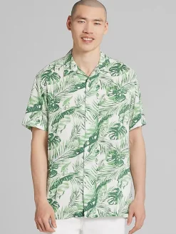 Button Up Shirts|Casual Shirts-Pronto Uomo Modern Fit Camp Shirt Light Green