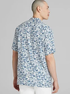 Button Up Shirts|Casual Shirts-Pronto Uomo Modern Fit Camp Shirt Med Blue