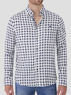 Button Up Shirts|Long Sleeve Button Up Shirts-Report Collection Modern Fit Check Modal Button Up Shirt Navy