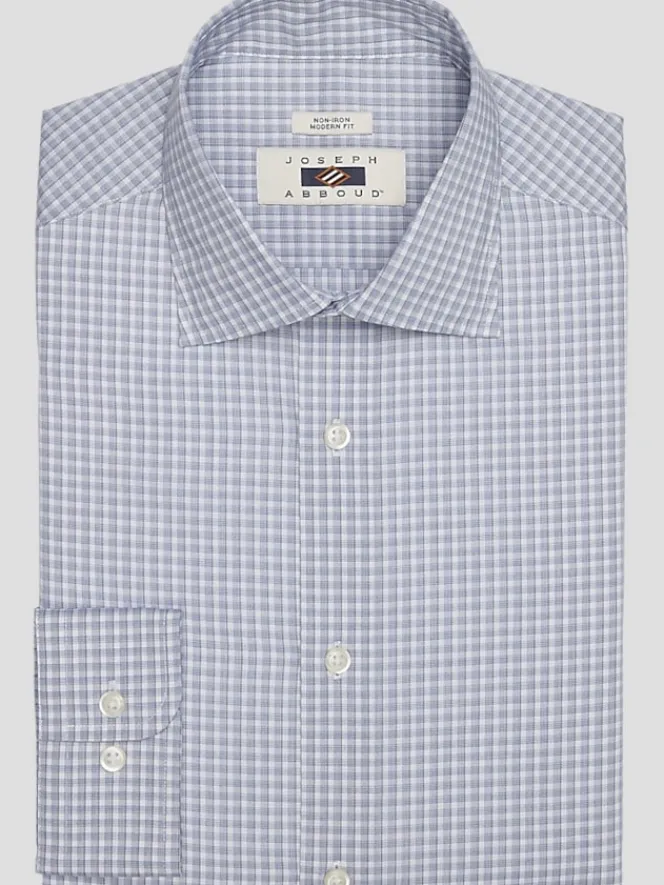 Patterned Dress Shirts|Designer Dress Shirts-Joseph Abboud Modern Fit Check Spread Collar Dress Shirt Grey/Blue