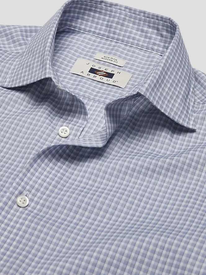 Patterned Dress Shirts|Designer Dress Shirts-Joseph Abboud Modern Fit Check Spread Collar Dress Shirt Grey/Blue