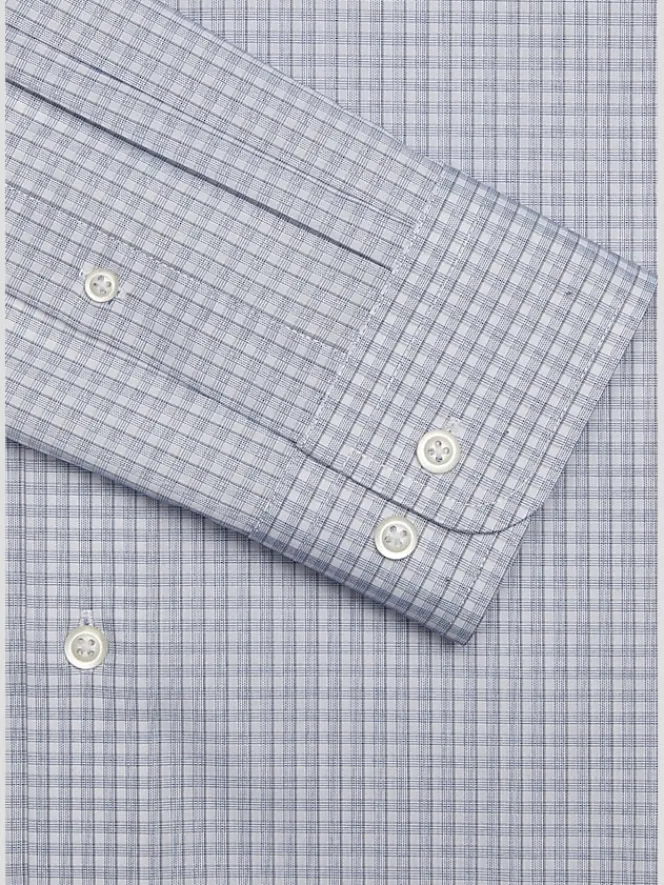 Patterned Dress Shirts|Designer Dress Shirts-Joseph Abboud Modern Fit Check Spread Collar Dress Shirt Grey/Blue