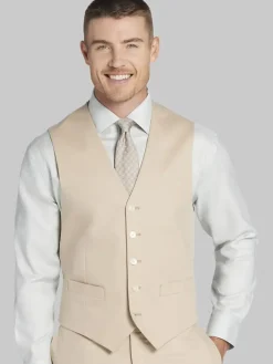 Big & Tall Suits|Vests-Tommy Hilfiger Modern Fit Cotton Blend Suit Vest Khaki