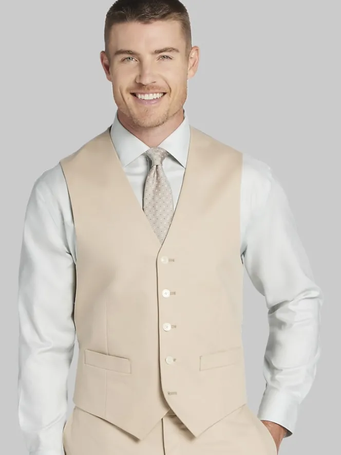 Big & Tall Suits|Vests-Tommy Hilfiger Modern Fit Cotton Blend Suit Vest Khaki