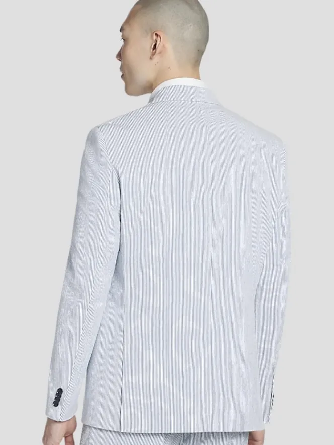 3-piece Suits|Suit Separates-Tommy Hilfiger Modern Fit Cotton Blend Seersucker Suit Jacket Blue/White Seersucker