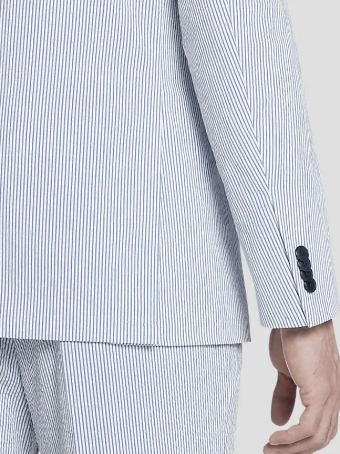 3-piece Suits|Suit Separates-Tommy Hilfiger Modern Fit Cotton Blend Seersucker Suit Jacket Blue/White Seersucker