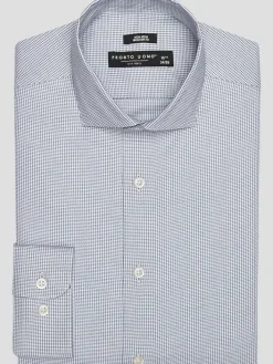 Patterned Dress Shirts|Dress Shirts-Pronto Uomo Modern Fit Cotton Micro Grid Spread Collar Dress Shirt Blue