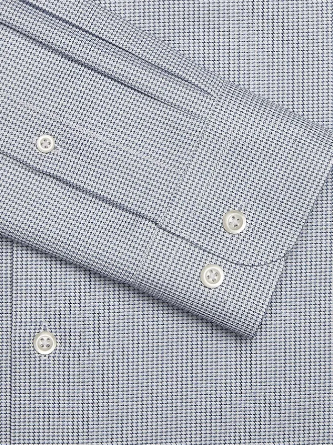 Patterned Dress Shirts|Dress Shirts-Pronto Uomo Modern Fit Cotton Micro Grid Spread Collar Dress Shirt Blue