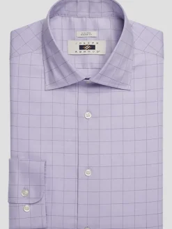 Patterned Dress Shirts|Designer Dress Shirts-Joseph Abboud Modern Fit Cotton Windowpane Dress Shirt Lavender Check