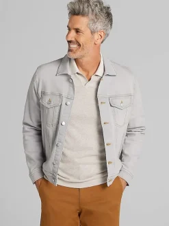 Outerwear-Joseph Abboud Modern Fit Denim Trucker Jacket Grey