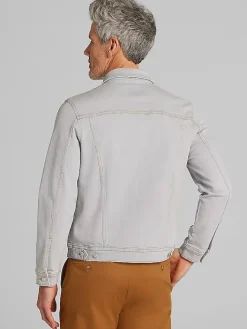 Outerwear-Joseph Abboud Modern Fit Denim Trucker Jacket Grey