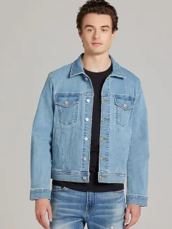 Outerwear-Joseph Abboud Modern Fit Denim Trucker Jacket Blue