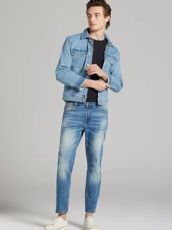 Outerwear-Joseph Abboud Modern Fit Denim Trucker Jacket Blue