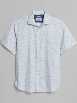 Button Up Shirts-Joseph Abboud Modern Fit Distressed Floral Short Sleeve Button Up Shirt Light Blue