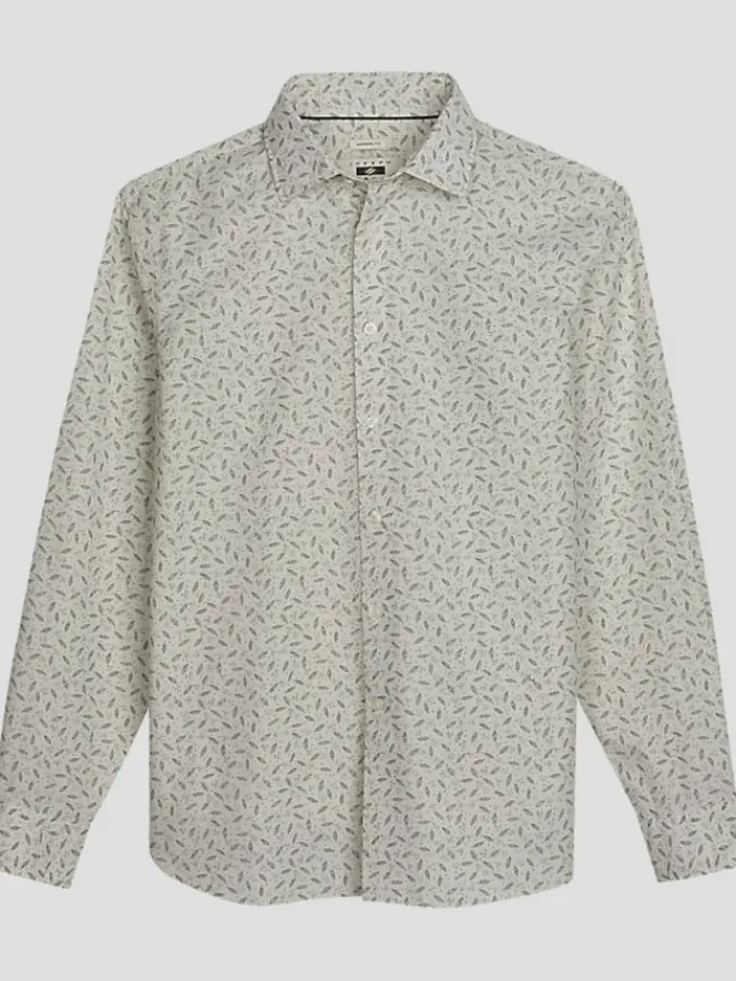 Button Up Shirts|Long Sleeve Button Up Shirts-Joseph Abboud Modern Fit Dotted Leaves Button Up Shirt Green