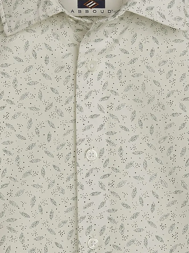 Button Up Shirts|Long Sleeve Button Up Shirts-Joseph Abboud Modern Fit Dotted Leaves Button Up Shirt Green