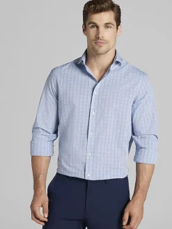 Dress Shirts-Wilke-Rodriguez Modern Fit Double Check Dress Shirt Blue