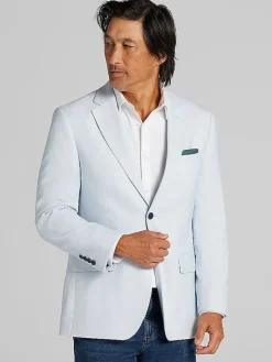 Sport Coats|Sport Coats-Nautica Modern Fit Fancy Tweed Plaid Sport Coat Light Blue