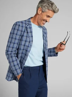 Sport Coats|Sport Coats-Nautica Modern Fit Fancy Tweed Plaid Sport Coat Blue Plaid