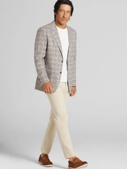 Sport Coats|Sport Coats-Nautica Modern Fit Fancy Tweed Plaid Sport Coat Tan Plaid
