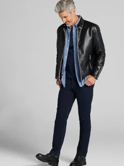 Outerwear-Awearness Kenneth Cole Modern Fit Faux Leather Moto Jacket Black