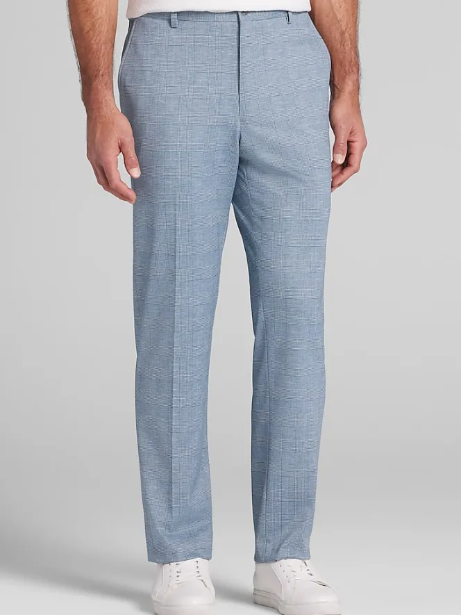 Dress Pants|3-piece Suits-JOE Joseph Abboud Modern Fit Flat Front Knit Suit Pants Lt Blue Plaid