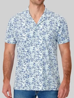 Button Up Shirts-Report Collection Modern Fit Floral Camp Shirt Light Blue