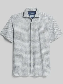 Button Up Shirts-Joseph Abboud Modern Fit Four Leaf Clover Short Sleeve Button Up Shirt Navy