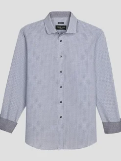 Button Up Shirts|Long Sleeve Button Up Shirts-Pronto Uomo Modern Fit Geometric Print Button Up Shirt White
