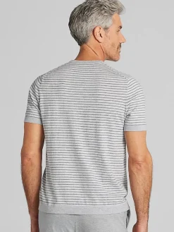 Sweaters|Casual Shop-Joseph Abboud Modern Fit Heathered Stripe Crewneck Sweater Grey
