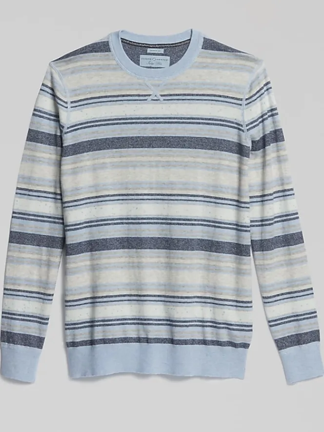 Sweaters|Pullovers & Layers-Joseph Abboud Modern Fit Heathered Stripe Crewneck Sweater Navy/Grey