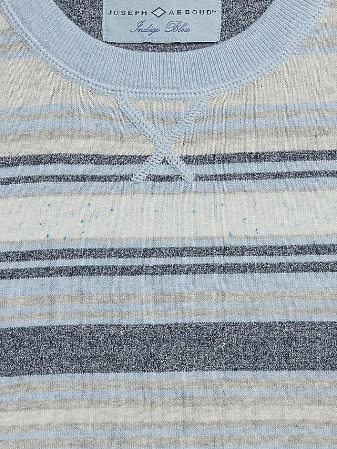 Sweaters|Pullovers & Layers-Joseph Abboud Modern Fit Heathered Stripe Crewneck Sweater Navy/Grey